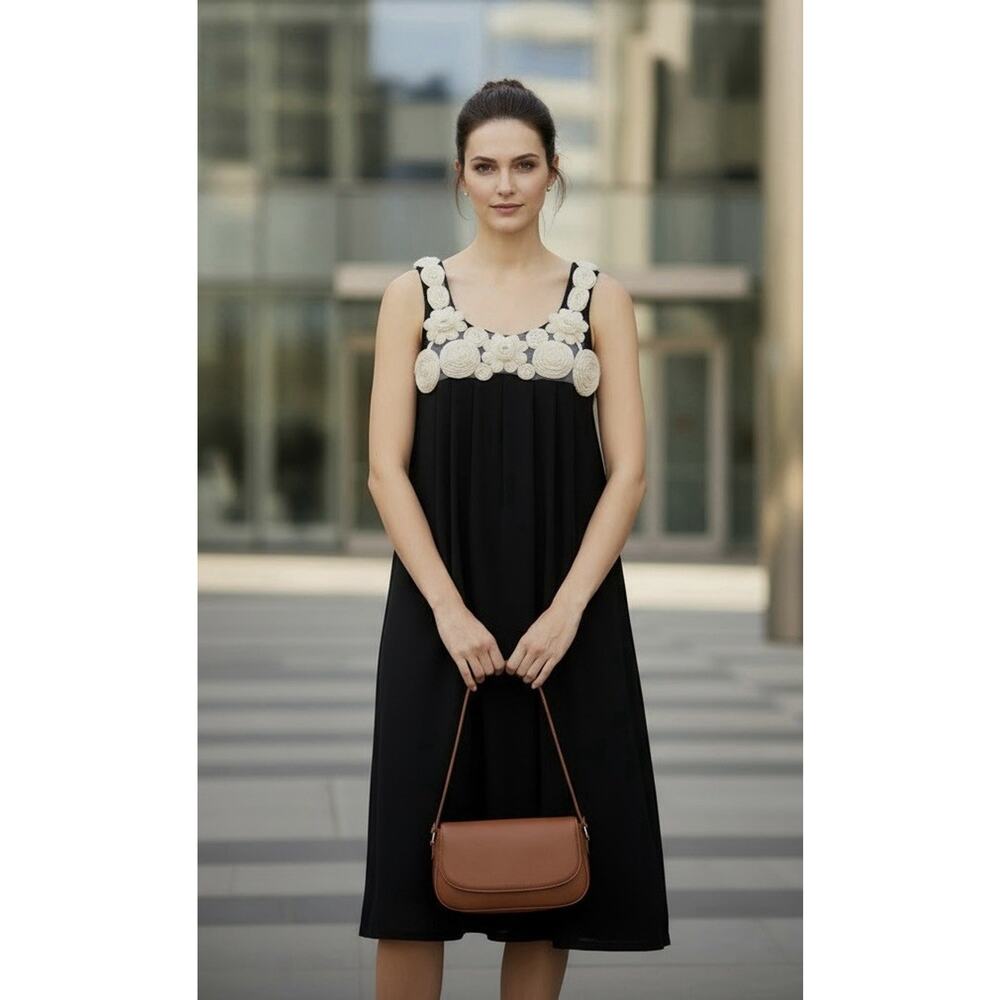 Newport News Women Dress Black Rosette Sleeveless Size M Party Cocktail Preppy
